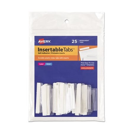 Avery Dennison Avery, INSERTABLE INDEX TABS WITH PRINTABLE INSERTS, 1/5-CUT TABS, CLEAR, 1.5in WIDE, 25PK 16230